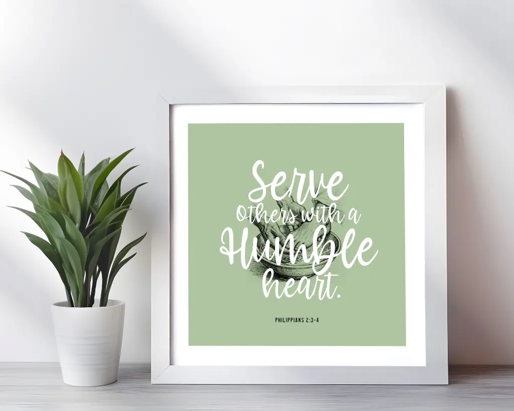 Serve others with a humble heart | Philippians 2.3-4 | Bible verse frame | Christian wall decor.webp