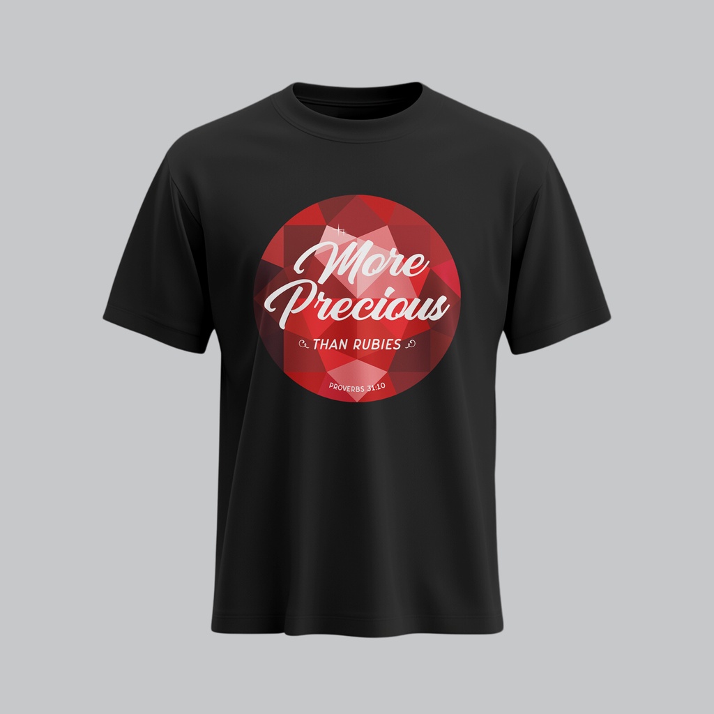 More Precious | Proverbs 31:10 | Christian Bible Verse T-Shirt | Women (Black, S)