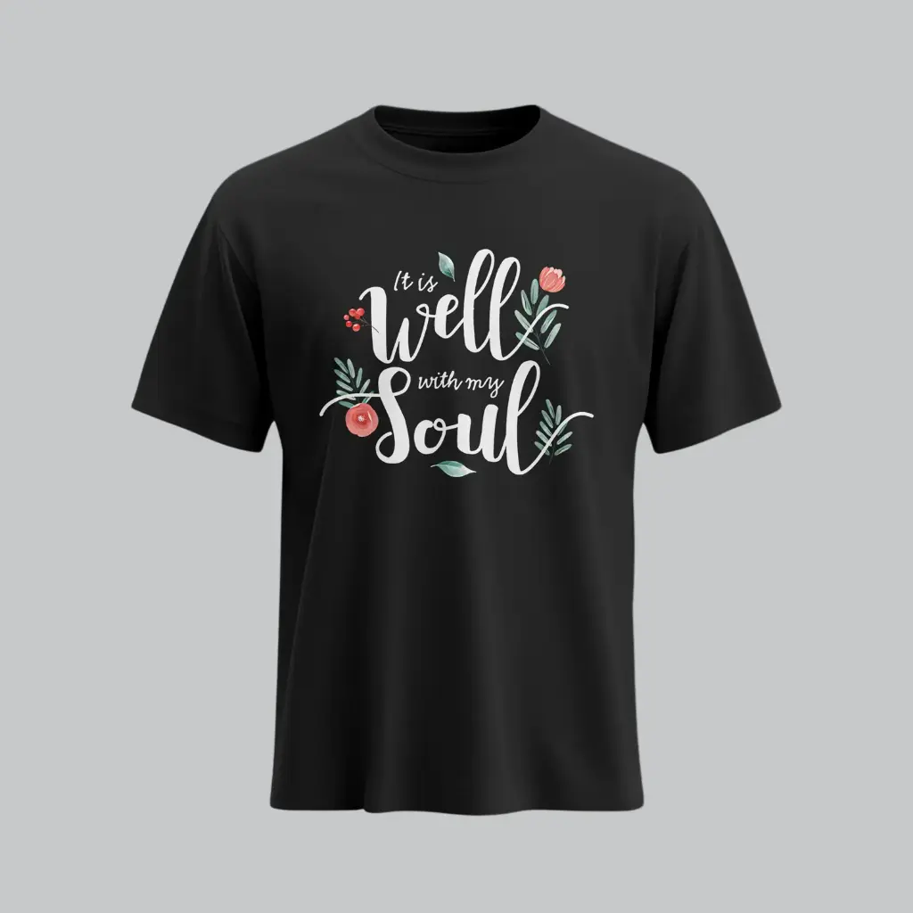 It is well with my Soul | Christian Gospel T-Shirt | Women (Black, S)