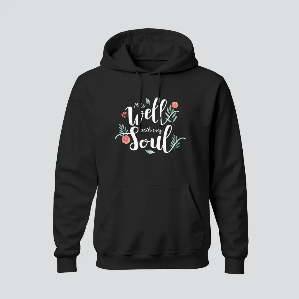 It is well with my soul | Christian Bible Verse Hoodies | Women's (Black, S)