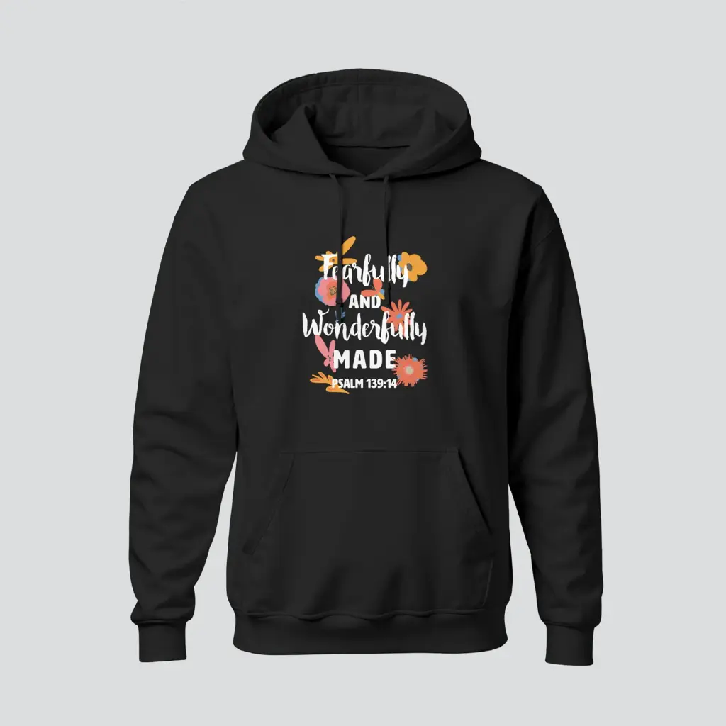 Fearfully wonderfully made | Psalm 139:14 | Christian Bible Verse Hoodies | Women's (Black, S)