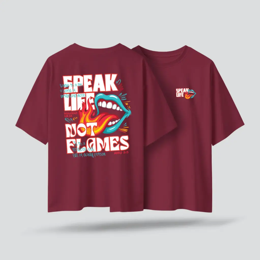 Speak Life | James 3:5-6 | Christian Bible Verse Oversized T-shirt | Unisex | Sale
