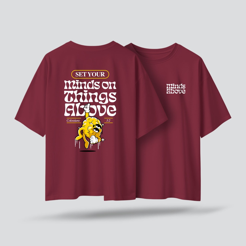 Set Your Mind Above | Colossians 3:2 | Christian Bible Verse Oversized T-shirt | Unisex (S, Marron)