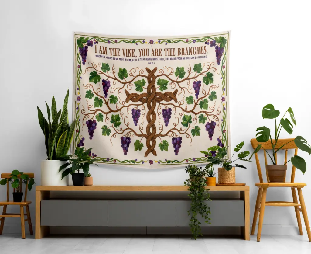 I am the vine,  You are the branches | John 15:5 | Christian bible verse tapestry