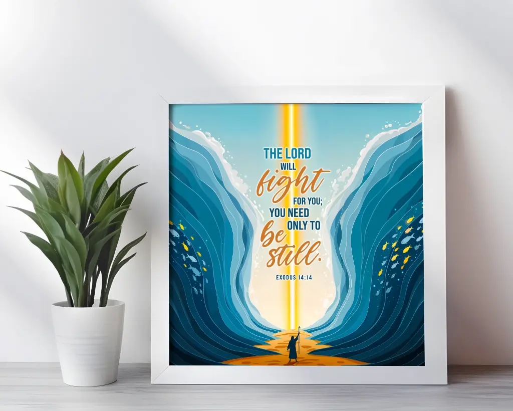 The Lord will fight for you, you need only to be still | Exodus 14:14 | Bible verse frame | Christian wall decor | 10x10 Inches