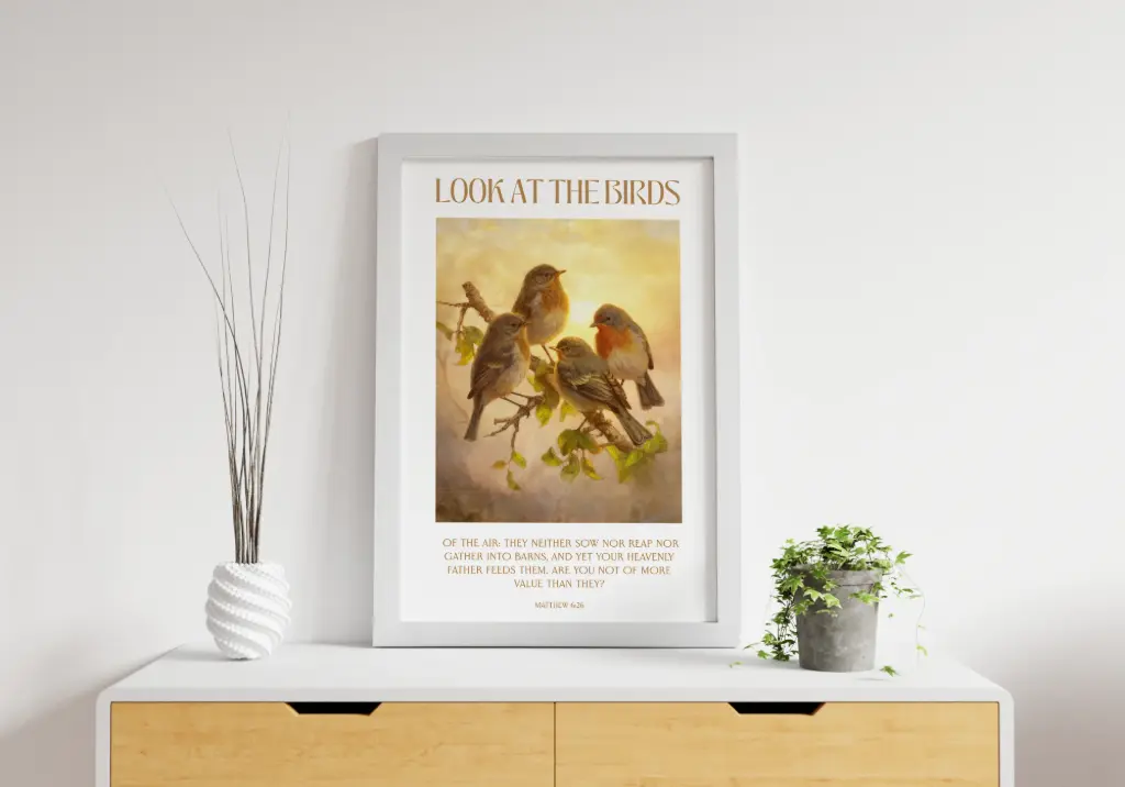 Look at the birds of the air | Matthew 6:26 | Bible verse frame | Christian wall decor | 16x24 Inches