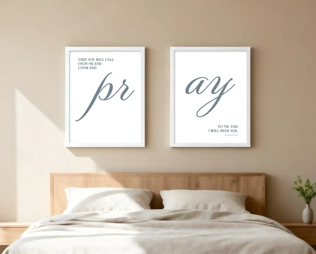 PRAY | Then you will call upon me and come pray to me, and i will hear you | Jeremiah 29:12 | Set of 2 | Bible verse frame | 16x24 Inches