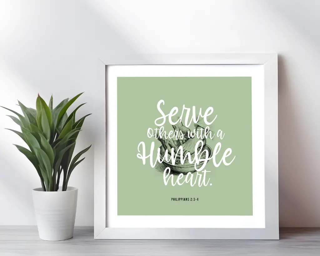 Serve others with a humble heart | Philippians 2:3-4 | Bible verse frame | Christian wall decor | 10x10 Inches