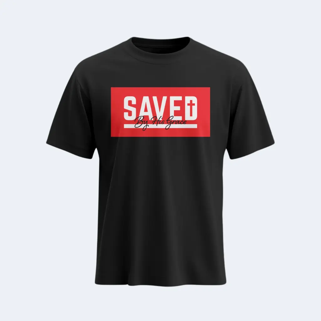 Saved by his Grace | Ephesians 2:8 | Christian Bible Verse T-Shirt | Unisex | Sale (Black, S)