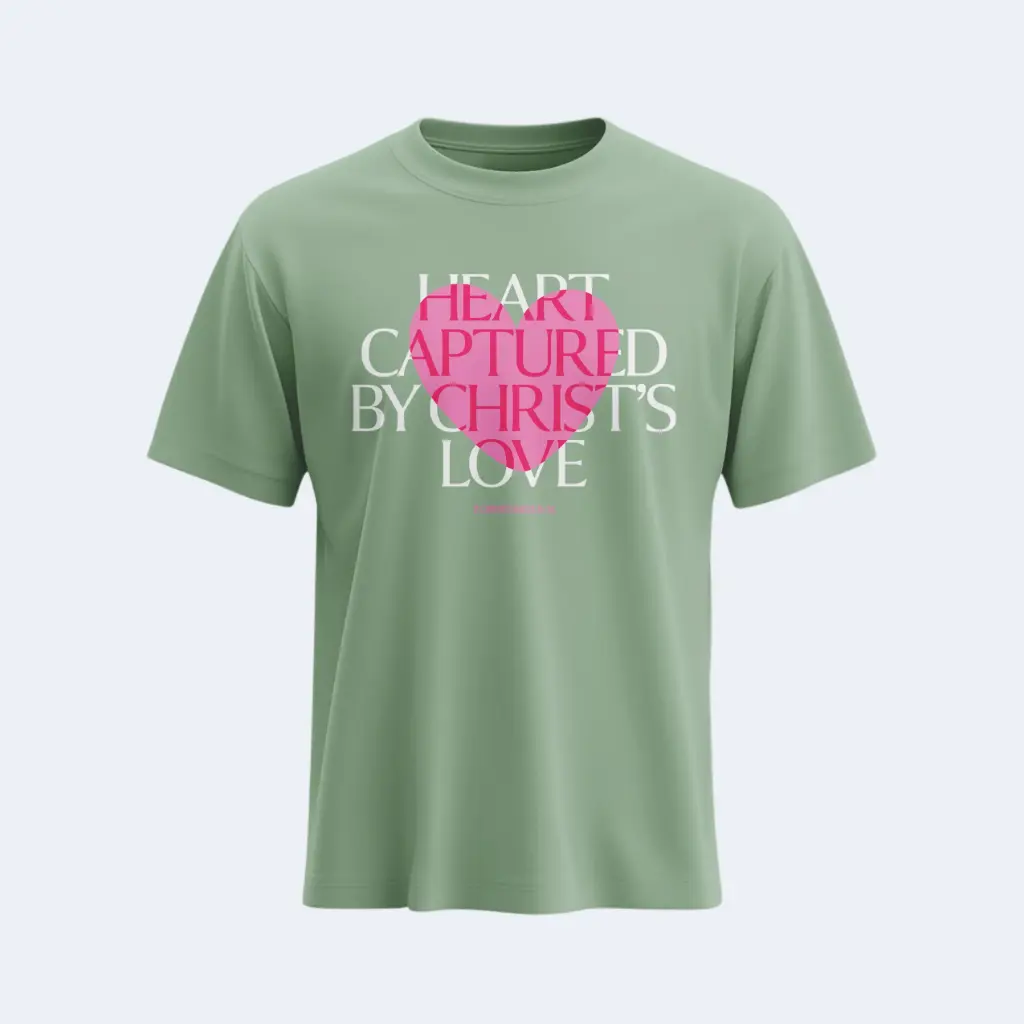 Heart captured by Christ's love | 2 Corinthians 5:14  | Christian Bible Verse T-Shirt | Women | Sale (Black, S)