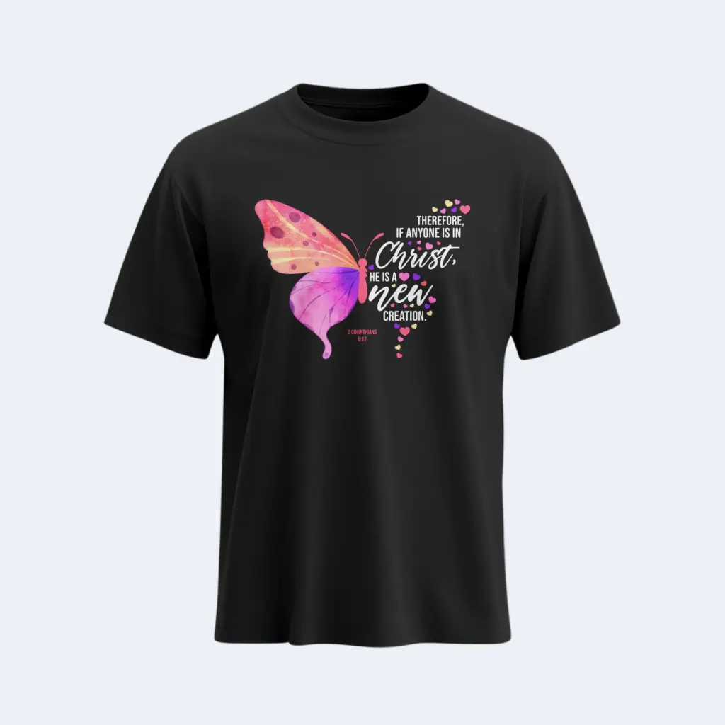New creations | 2 Corinthians 5:17 | Christian Bible Verse T-Shirt | Women | Sale (Black, S)