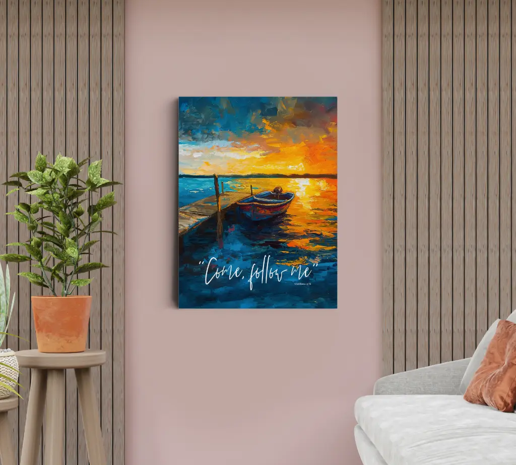 Come, Follow Me | Matthew 4:19 | Christian Canvas Wall Art (8x12 Inches)