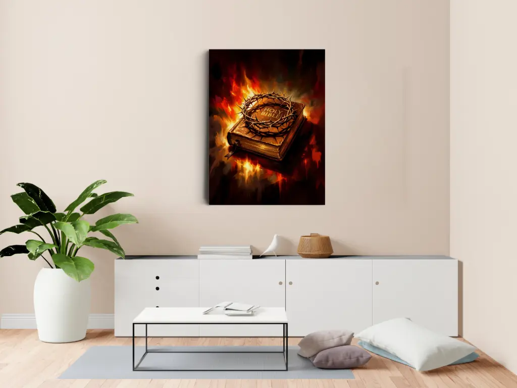 Crowned Word — The Holy Bible & Crown of Thorns | Christian Canvas Wall Art (8x12 Inches)