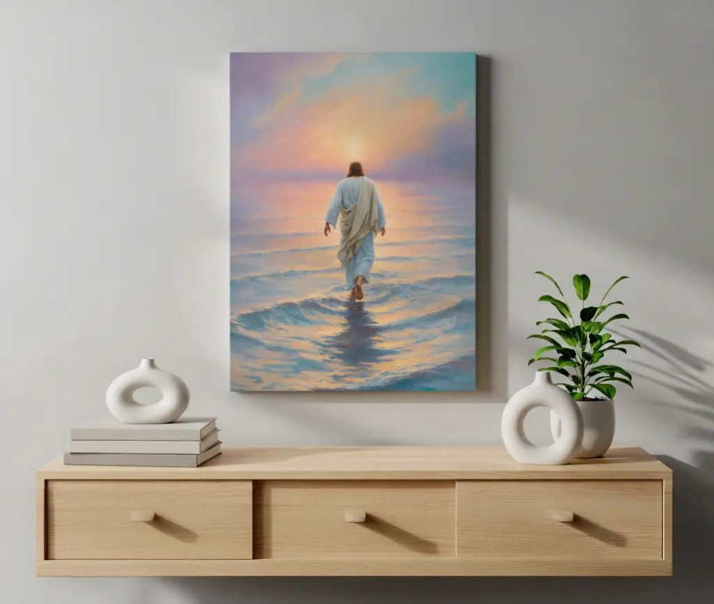 He Walks With Me — Jesus on the Waters | Christian Canvas Wall Art (8x12 Inches)