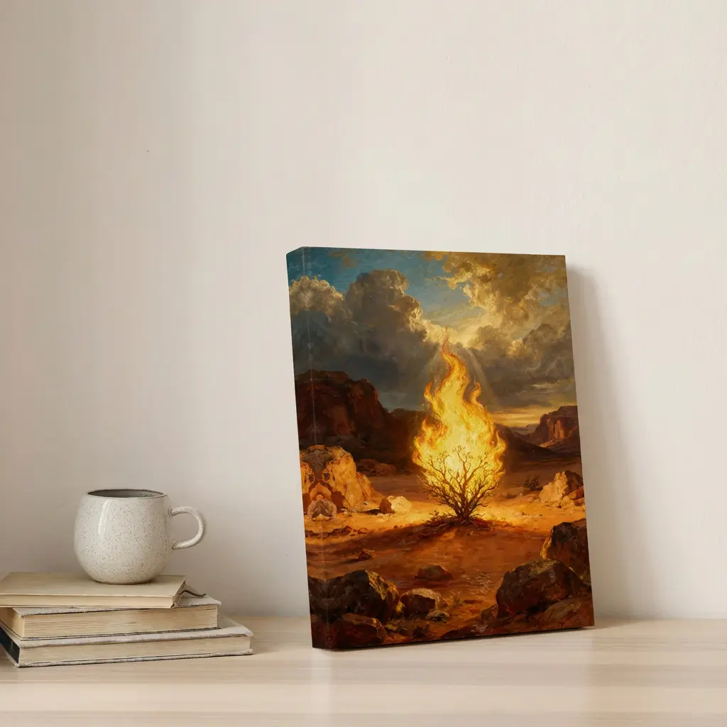 The Burning Bush | Exodus 3:2 | Christian Canvas Wall Art (8x12 Inches)
