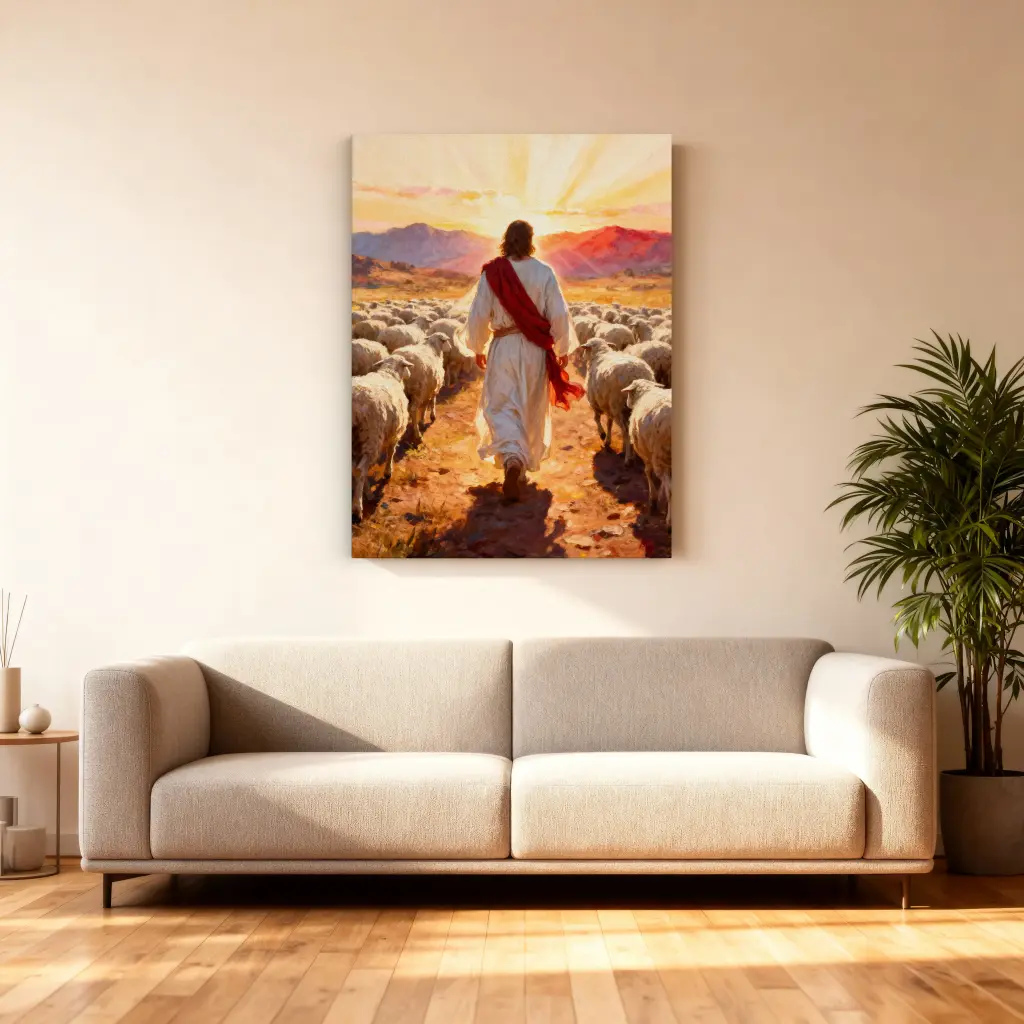 The Good Shepherd — Jesus Leading His Flock | Christian Canvas Wall Art (8x12 Inches)