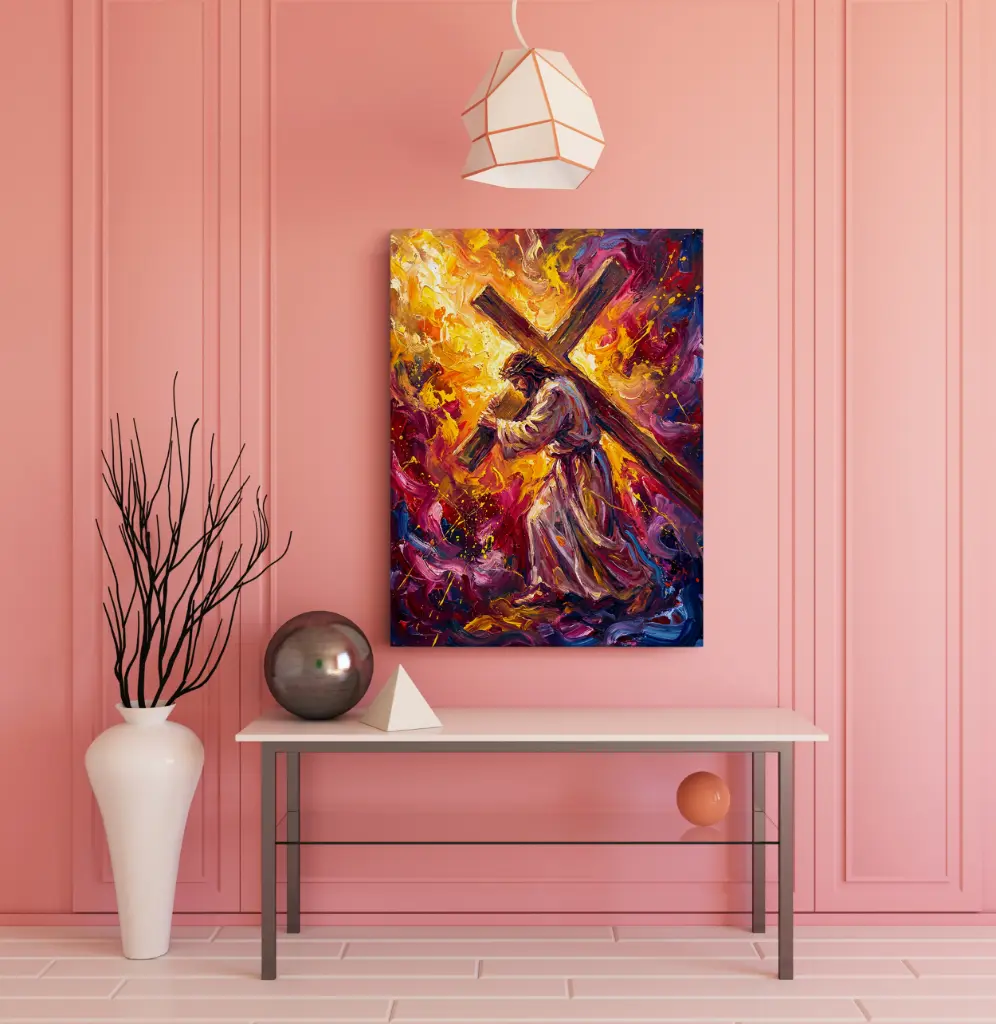 The Weight of Love — Jesus Carrying the Cross | Christian Canvas Wall Art