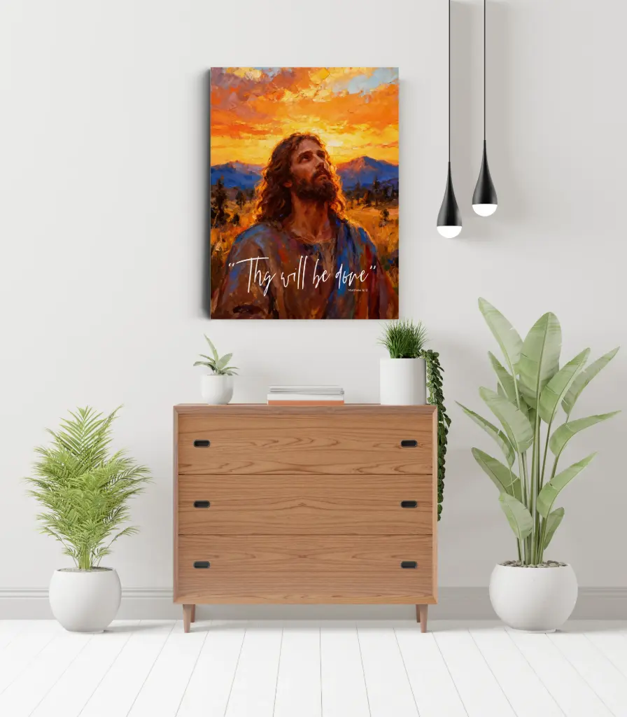 Thy Will Be Done | Jesus Prayer Artwork | Christian Canvas Wall Art (8x12 Inches)