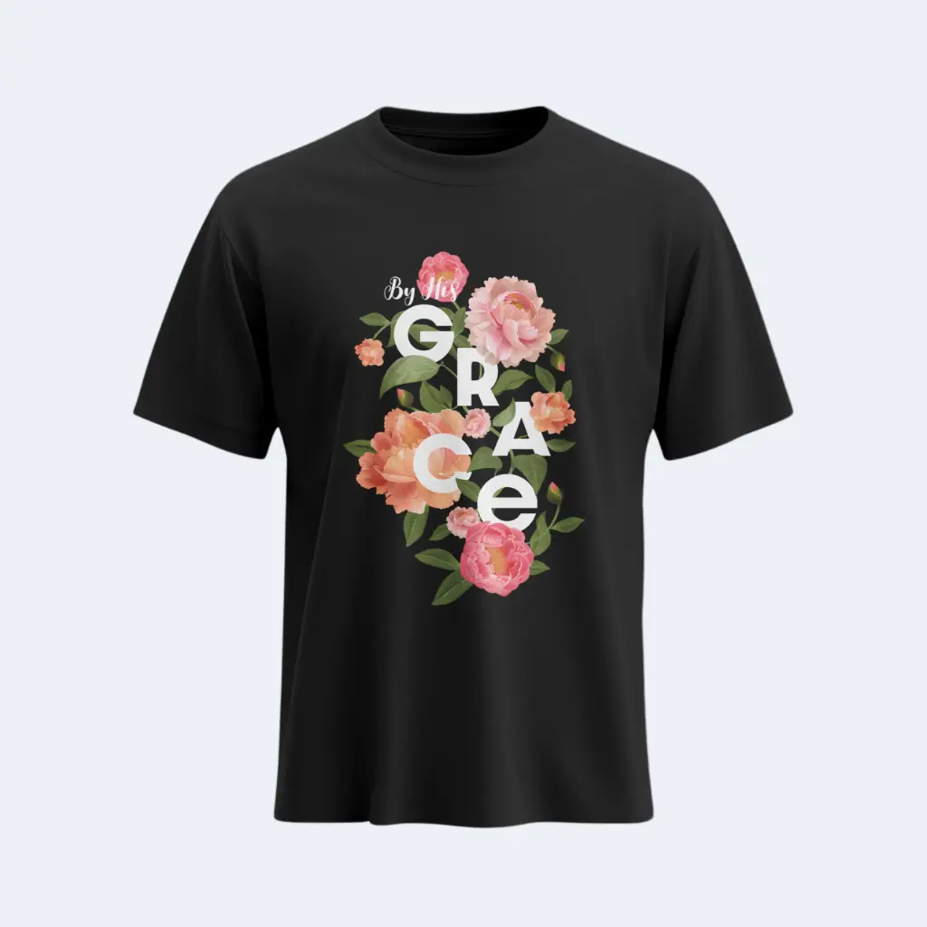 By His Grace | Ephesians 2:8 | Christian Bible Verse T-Shirt | Women | Sale (S, Black)