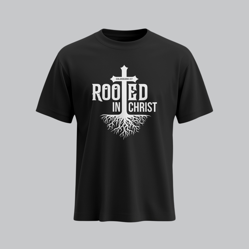 Rooted in Christ | Colossians 2:7 | Christian Bible Verse T-Shirt | Unisex