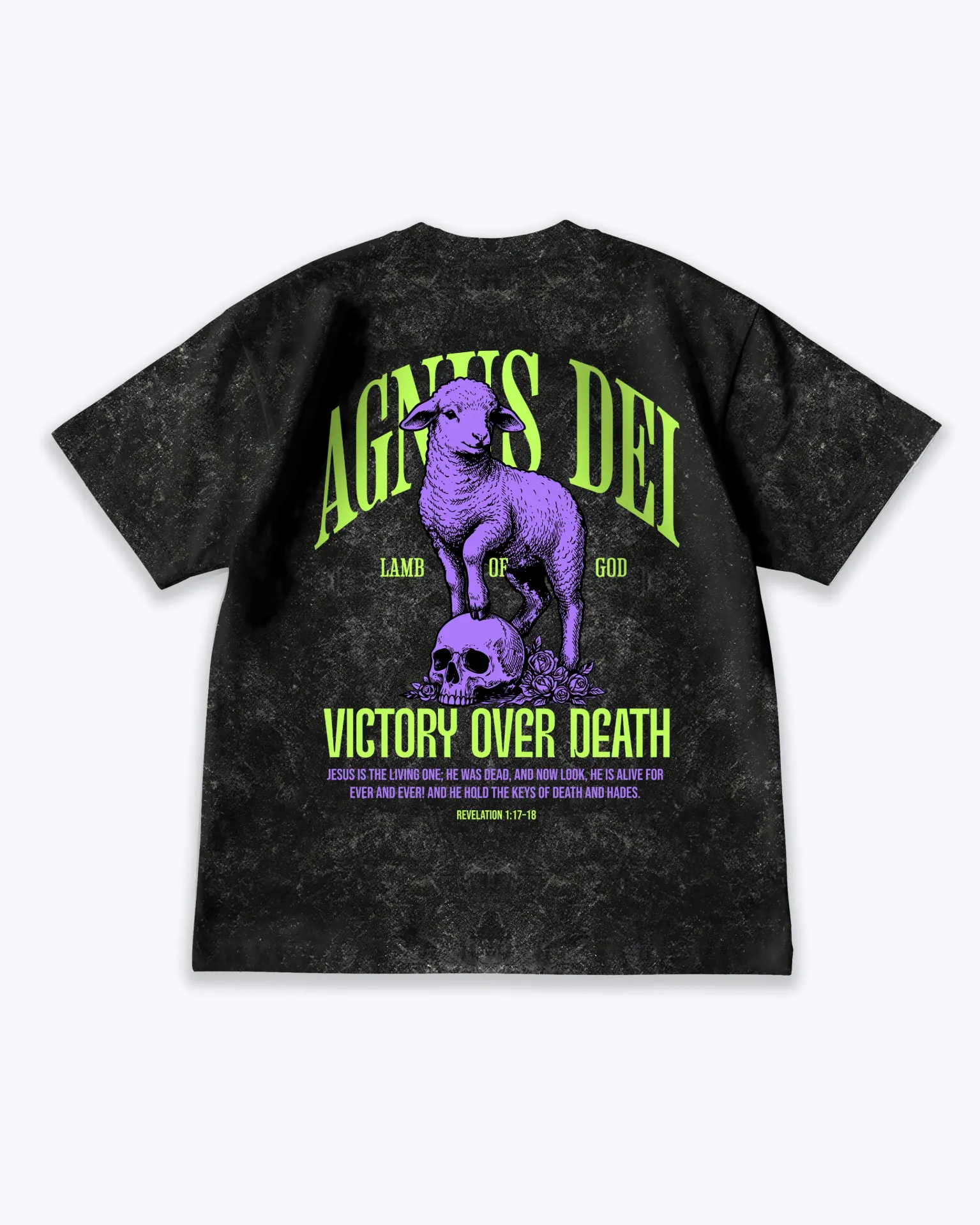 Lamb of God | Victory Over Death | Revelation 1:17–18 | Christian Bible Verse Premium Acid Wash Oversized T-Shirt | Unisex