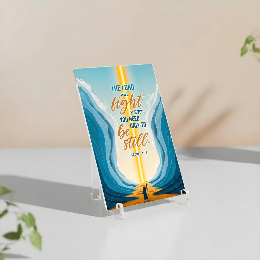 The Lord Will Fight for You, You Need Only to Be Still | Exodus 14:14 | Christian Bible Verse Acrylic Display Stand
