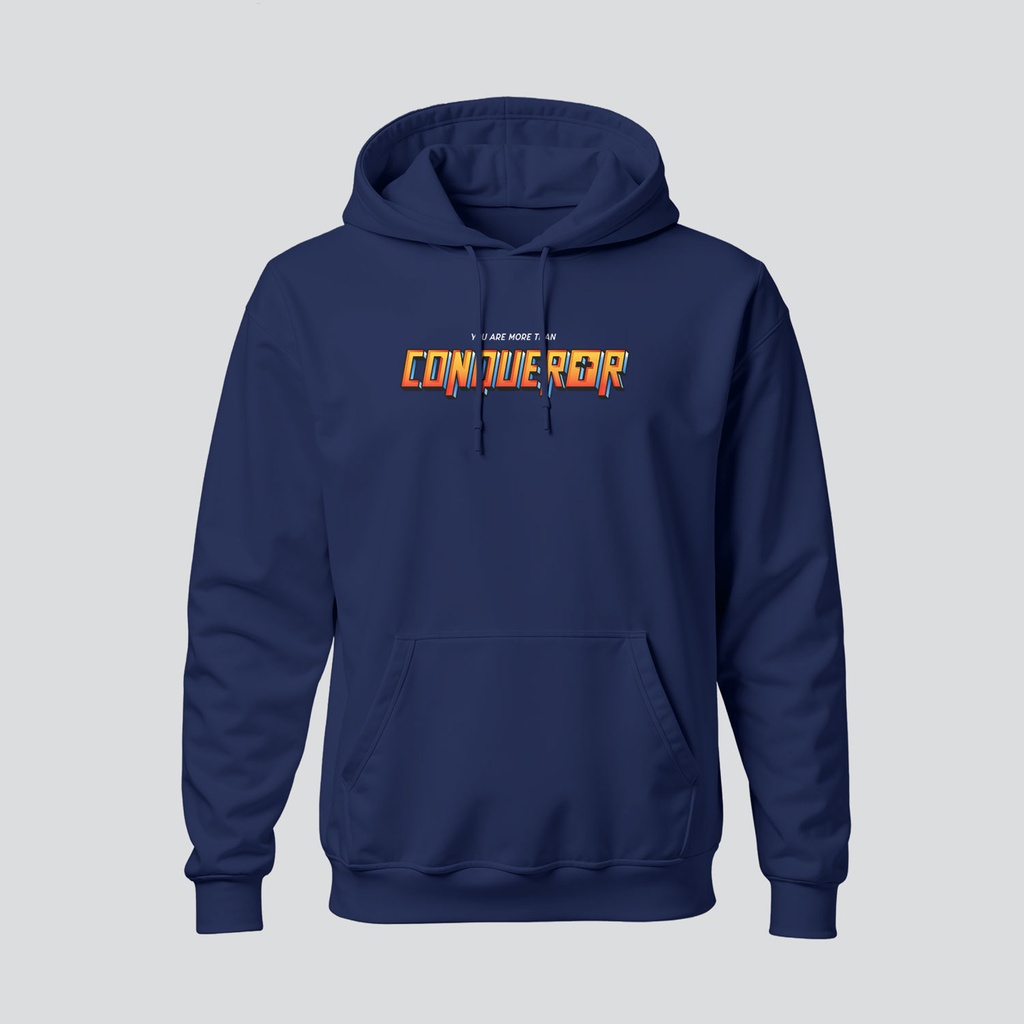 You are more than Conqueror | Romans 8:35-37 | Christian Bible Verse Hoodies | Unisex (Navy Blue, S)