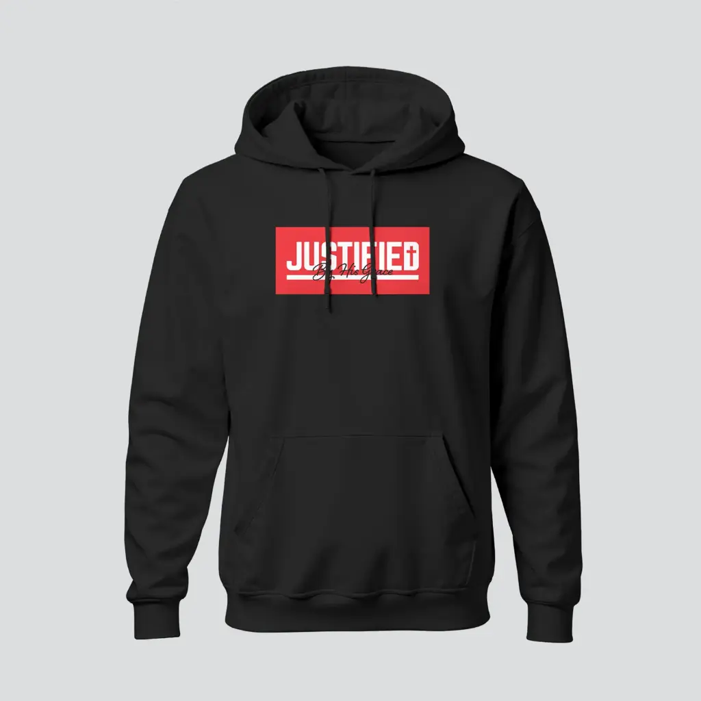 Justified By His Grace | Romans 3:24 | Christian Bible Verse Hoodies | ⁠Unisex  (Black, S)