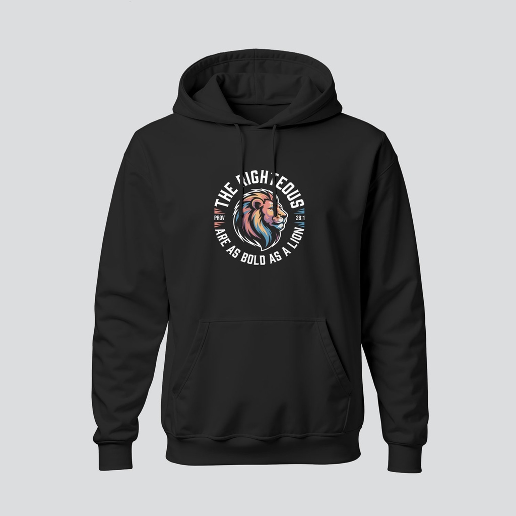 The Righteous - LION | Proverbs 28:1 | Christian Bible Verse Hoodies | Unisex (Black, S)