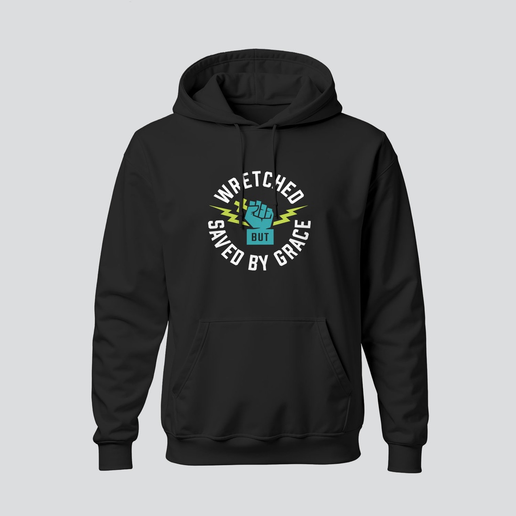 Wretched saved by Grace | Romans 7:24 | Christian Bible Verse Hoodies | Unisex (Black, S)