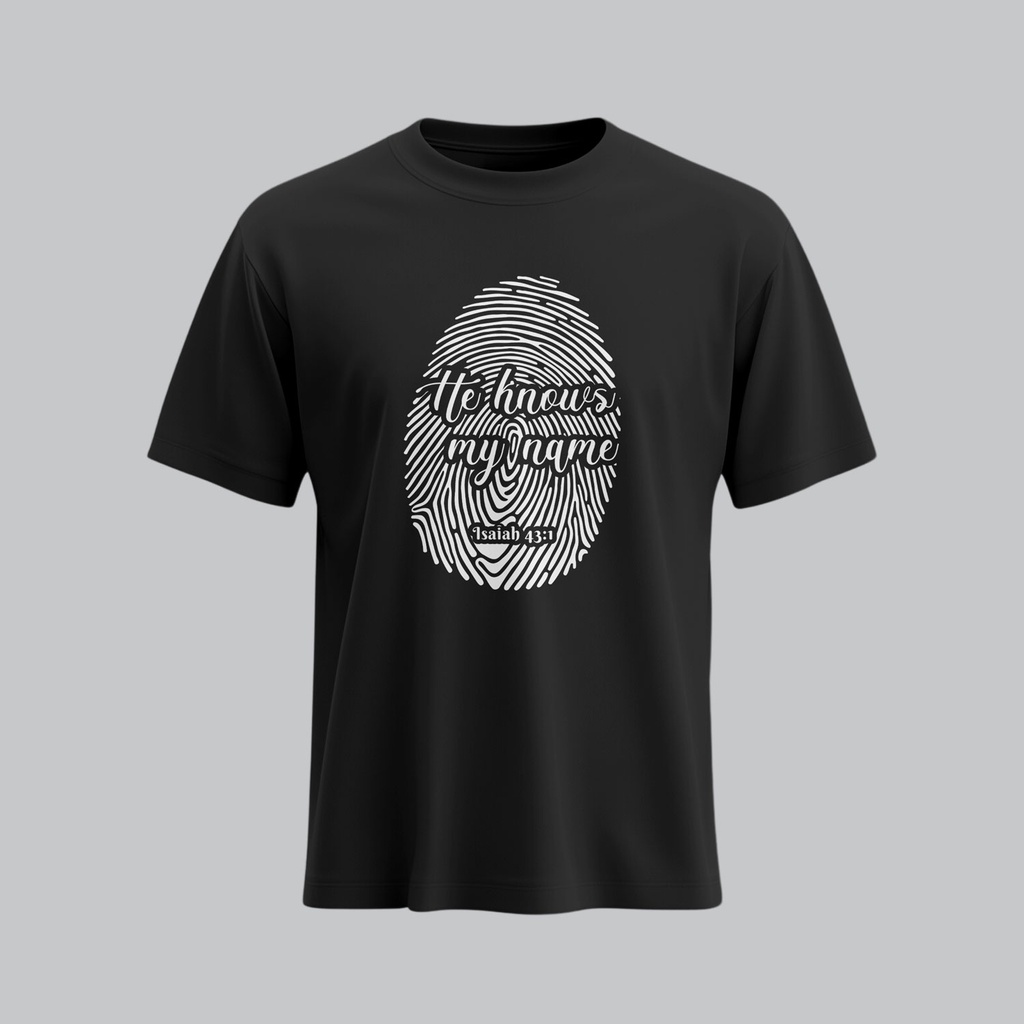 He Knows My name | Isaiah 43:1 | Christian Bible Verse T-Shirt | Women (Black, S)