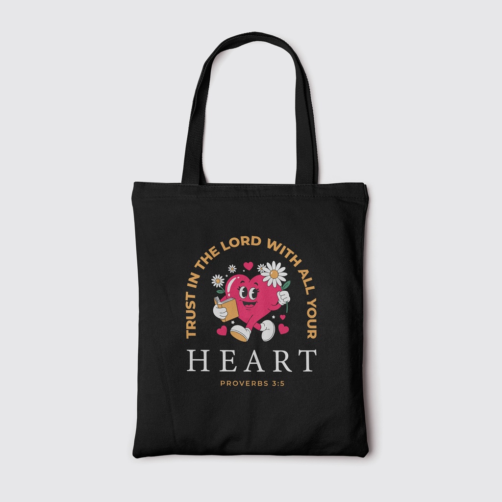 Trust in the lord with all your Heart | Christian Tote Bag Zipper (Black)