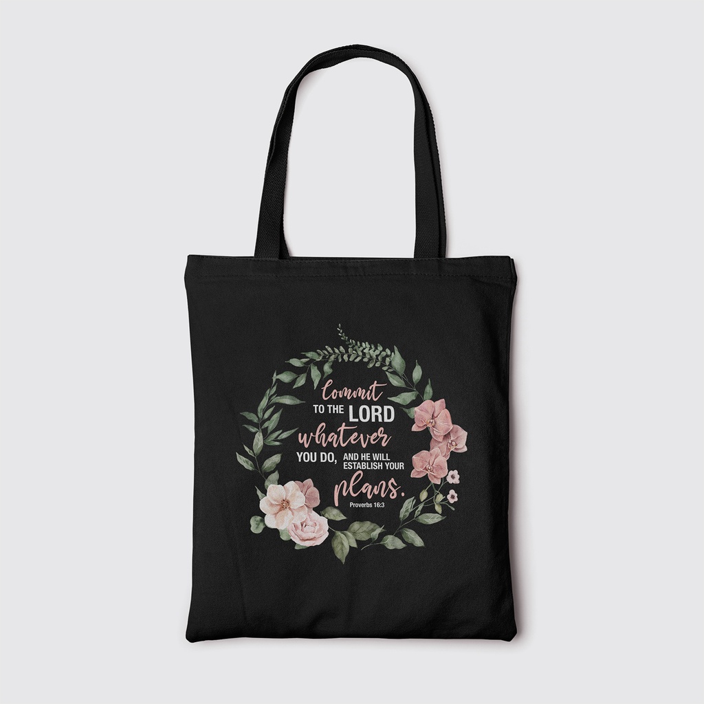 Commit To The Lord | Christian Tote Bag Zipper (Black)