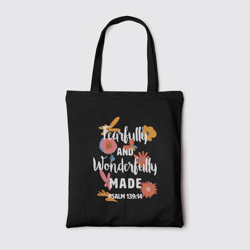 Fearfully and Wonderfully Made | Christian Tote Bag Zipper (Black)