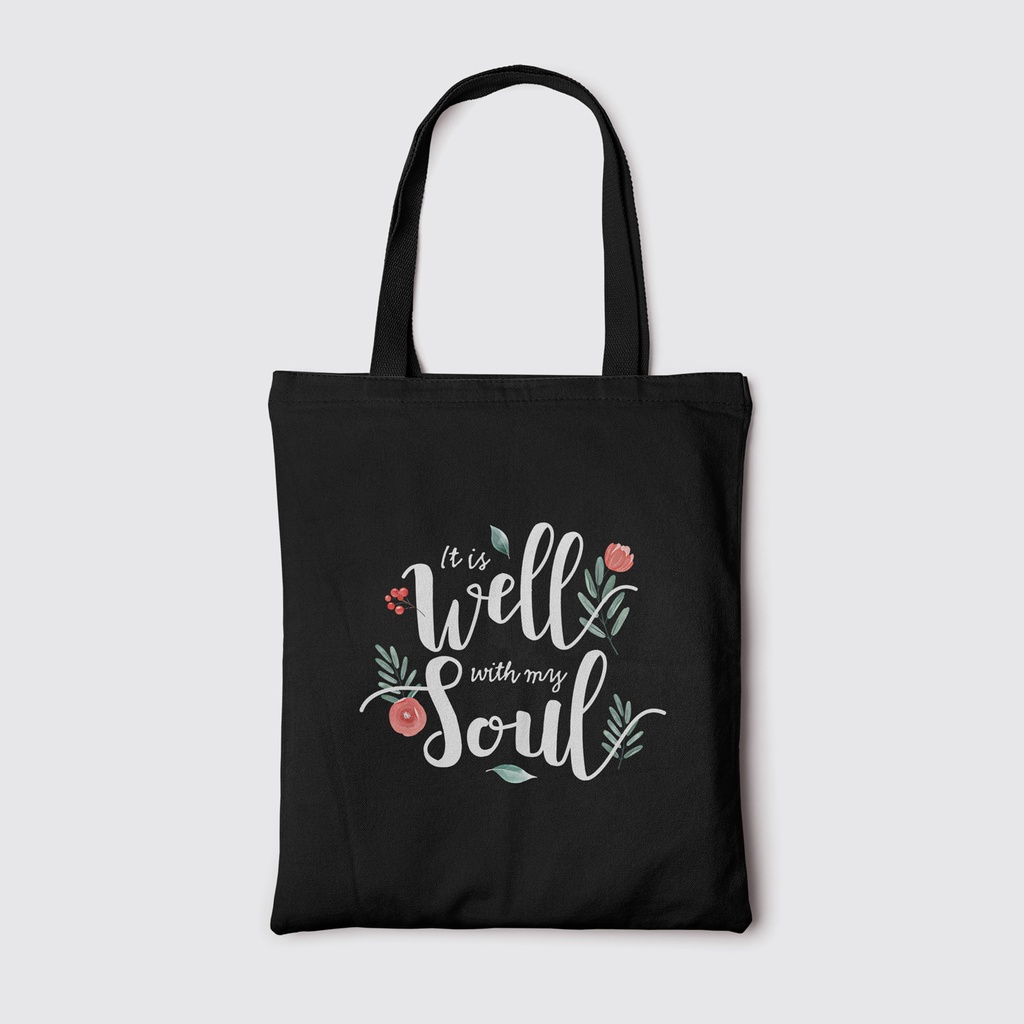 It is well with My Soul | Christian Tote Bag Zipper (Black)