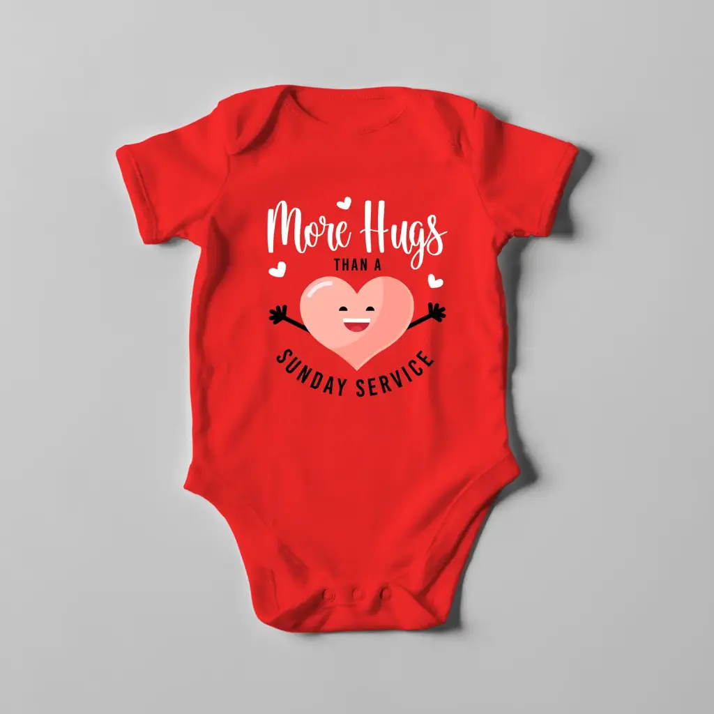 More hugs than a sunday service | Christian Baby Romper (0-5 Months, Red)