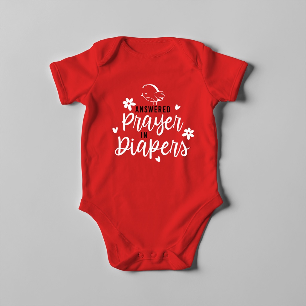 Answered prayer in diapers | Christian Baby Romper (0-5 Months, Red)