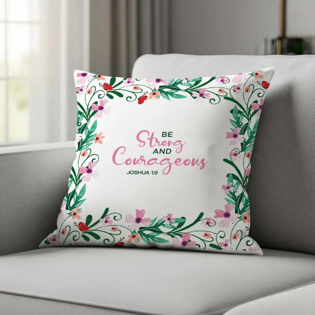 Be Strong And Courageous Joshua 1:9 | Christian Cushion Cover