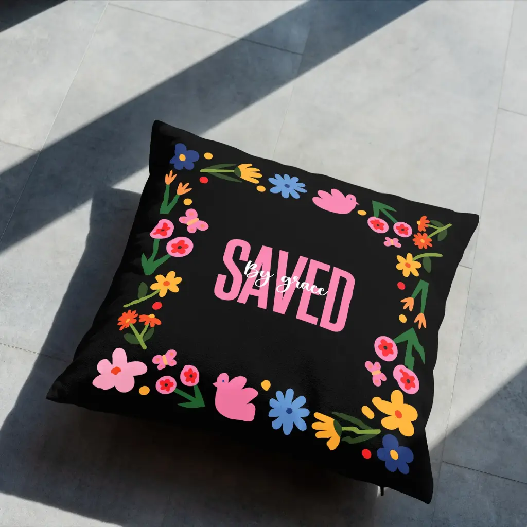 Saved By Grace | Christian Cushion Cover (Black)