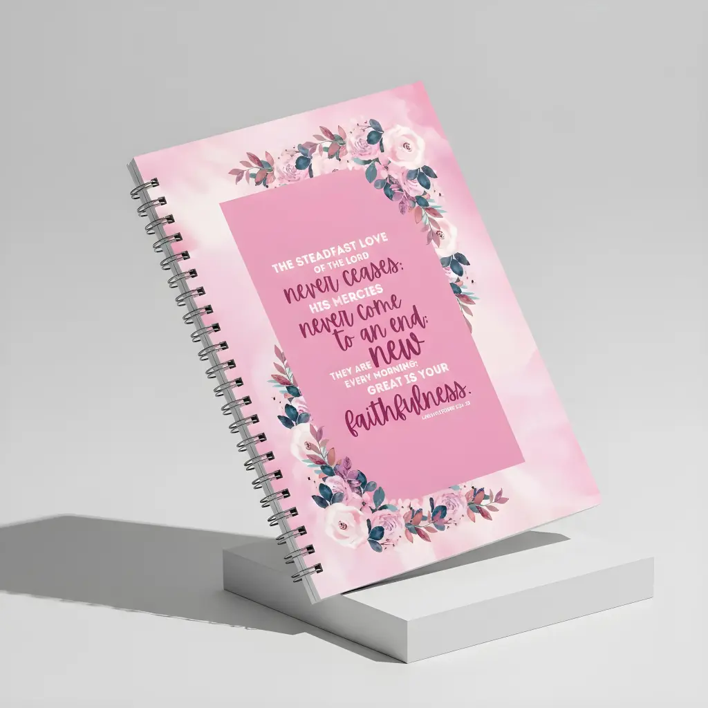 The steadfast love of the Lord never ceases; his mercies never come to an end | Lamentations 3:22–23 | Christian Bible Verse Notepad