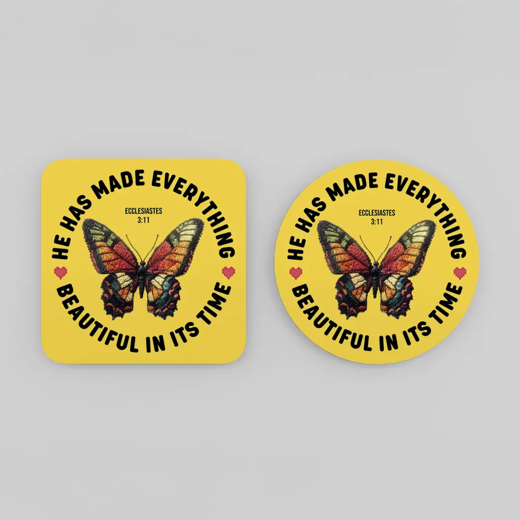 He has made everything beautiful in its time | Ecclesiastes 3:11 | Christian bible verse acrylic coasters (Circle)