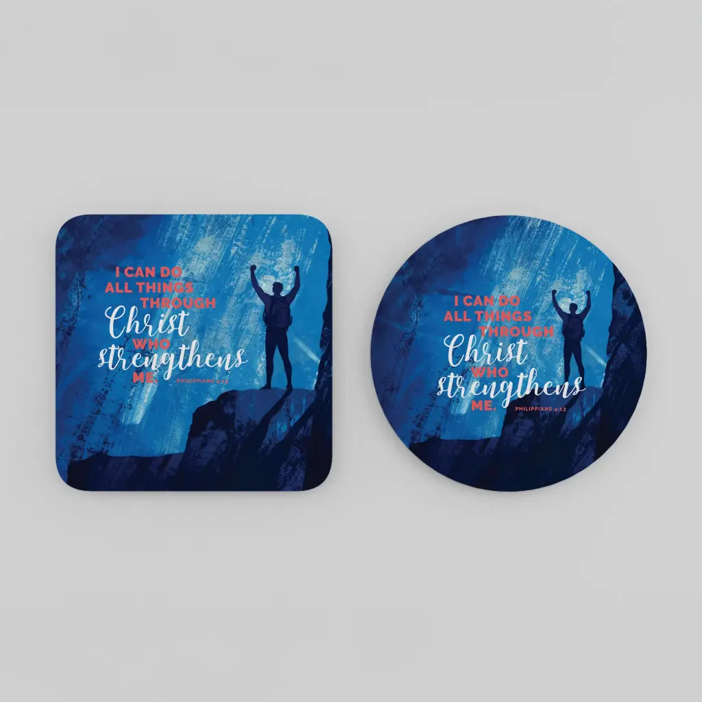 I can do all things through Christ who strengthens me | Philippians 4:13 | Christian bible verse acrylic coasters (Circle)