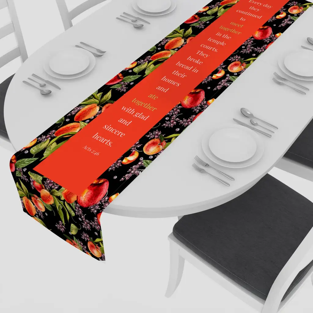 Every day they continued to meet together in the temple courts | Acts 2:46 | Christian bible verse table runner