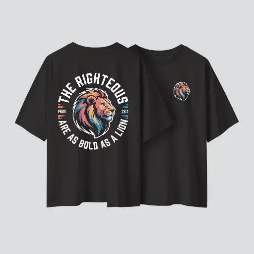 The Rightous - LION | Proverbs 28:1 | Christian Bible Verse Oversized T-shirt | Unisex