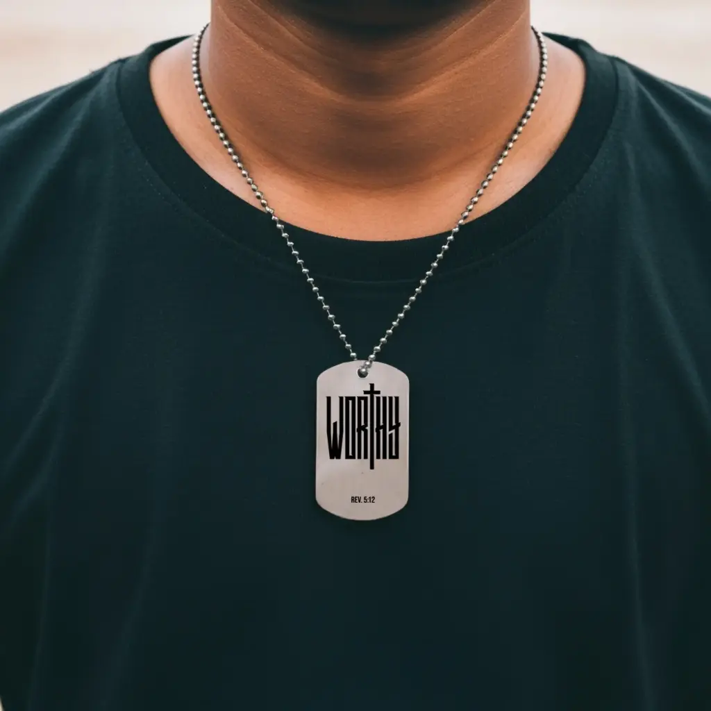 Worthy is the lamb | Revelation 5:12 | Christian bible verse military dog tag