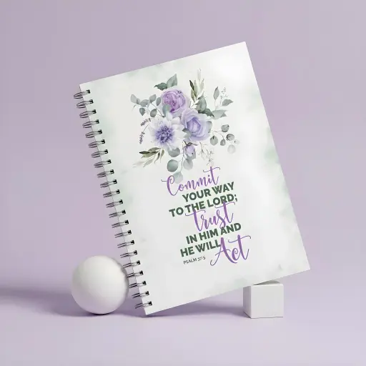 Commit your way to the Lord. Trust in him and he will Act | Psalm 37:5 | Christian Bible Verse Notepad
