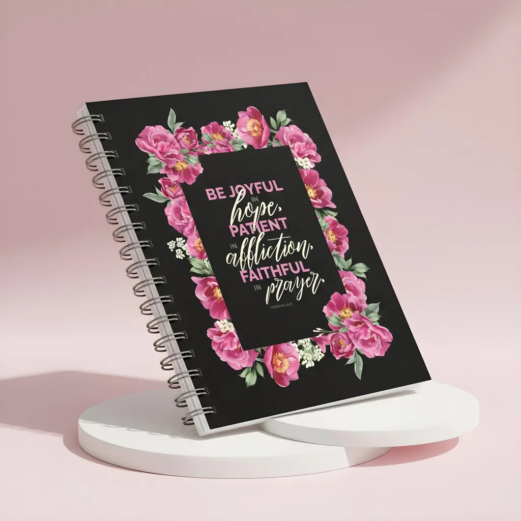 Be joyful in hope, patient in affliction, faithful in prayer. | Romans 12:12 | Christian Bible Verse Notepad