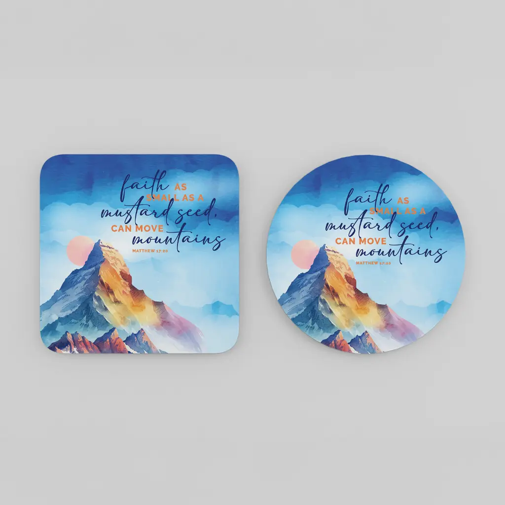 Faith as small as a mustard seed, can move mountains | Matthew 17:20 | Christian bible verse acrylic coasters