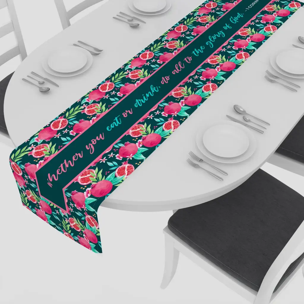 Whether you eat or drink, do all to the glory of god | 1 Corinthians 10:31 | Christian bible verse table runner