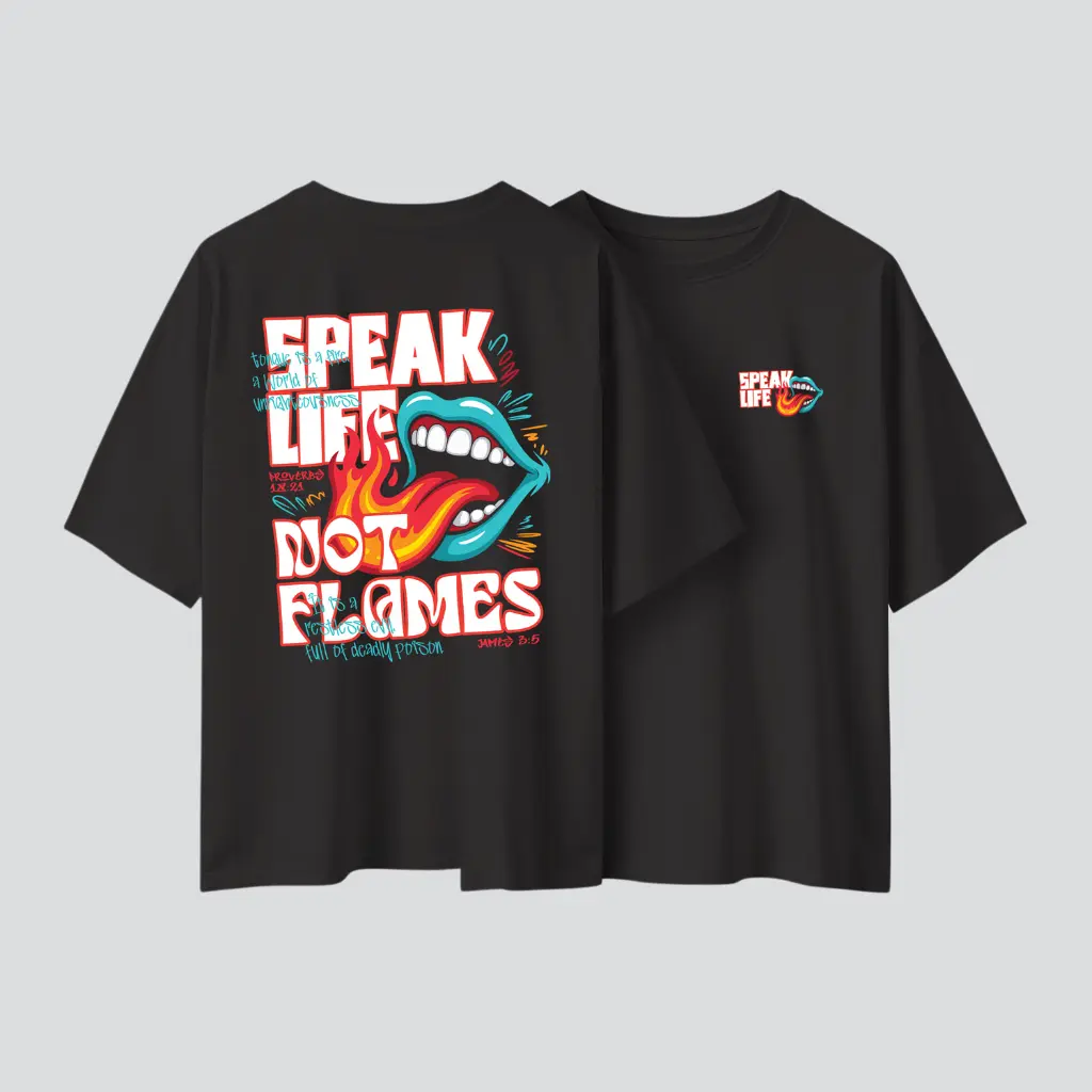 Speak Life | James 3:5-6 | Christian Bible Verse Oversized T-shirt | Unisex | Sale